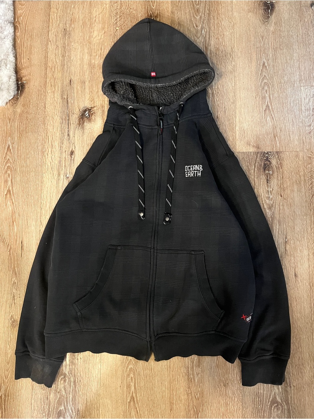 Men's Black Sherpa-Lined Zip Hoodie Jacket